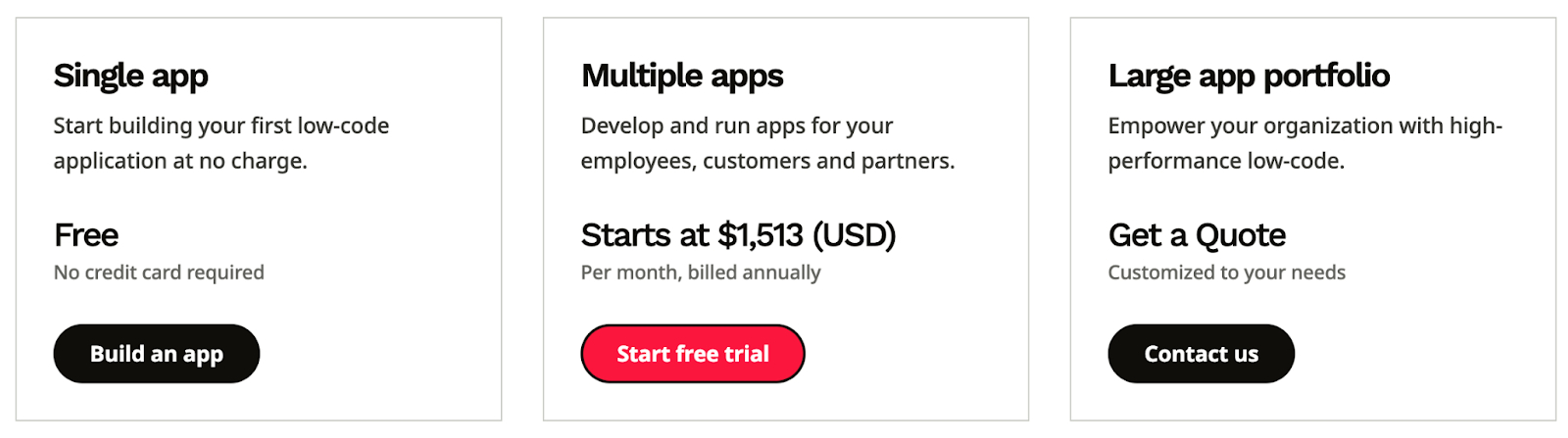 Outsystems pricing page