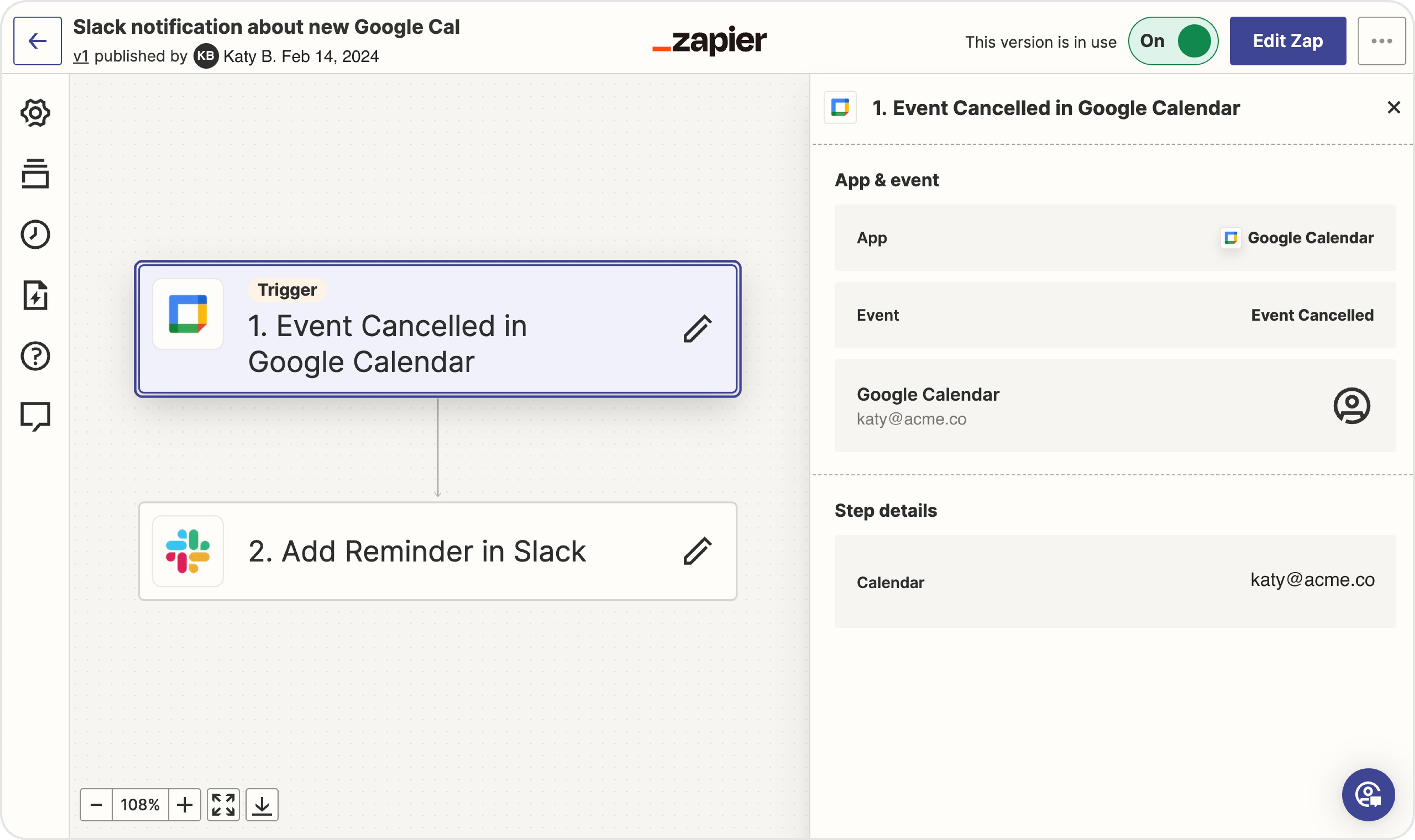 Screenshot of Zapier interface