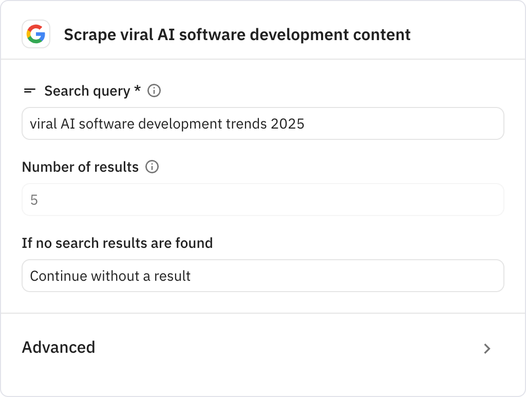 Relay.app screenshot of: Scrape viral AI software development content