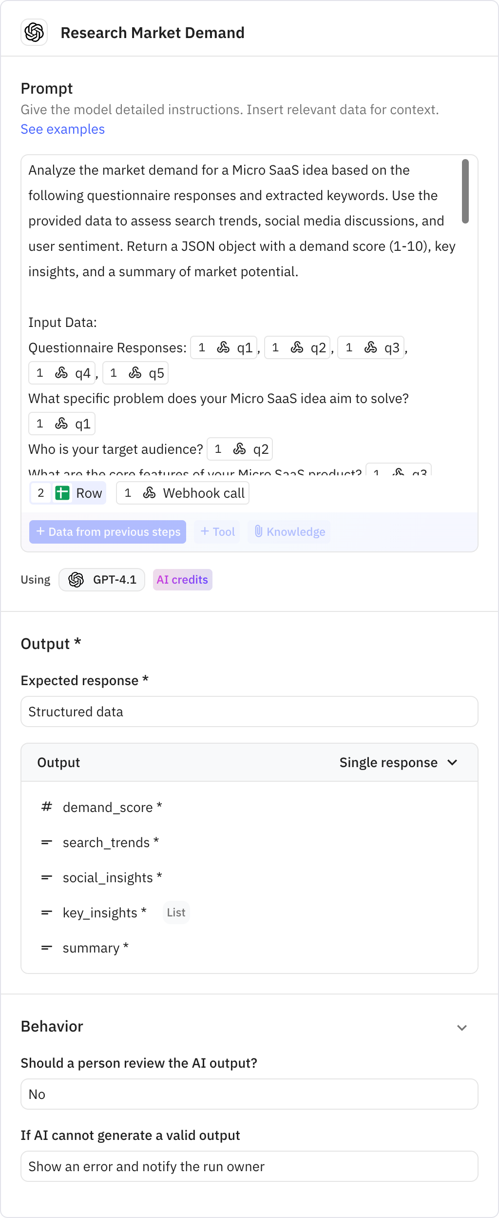 Relay.app screenshot of: Research Market Demand