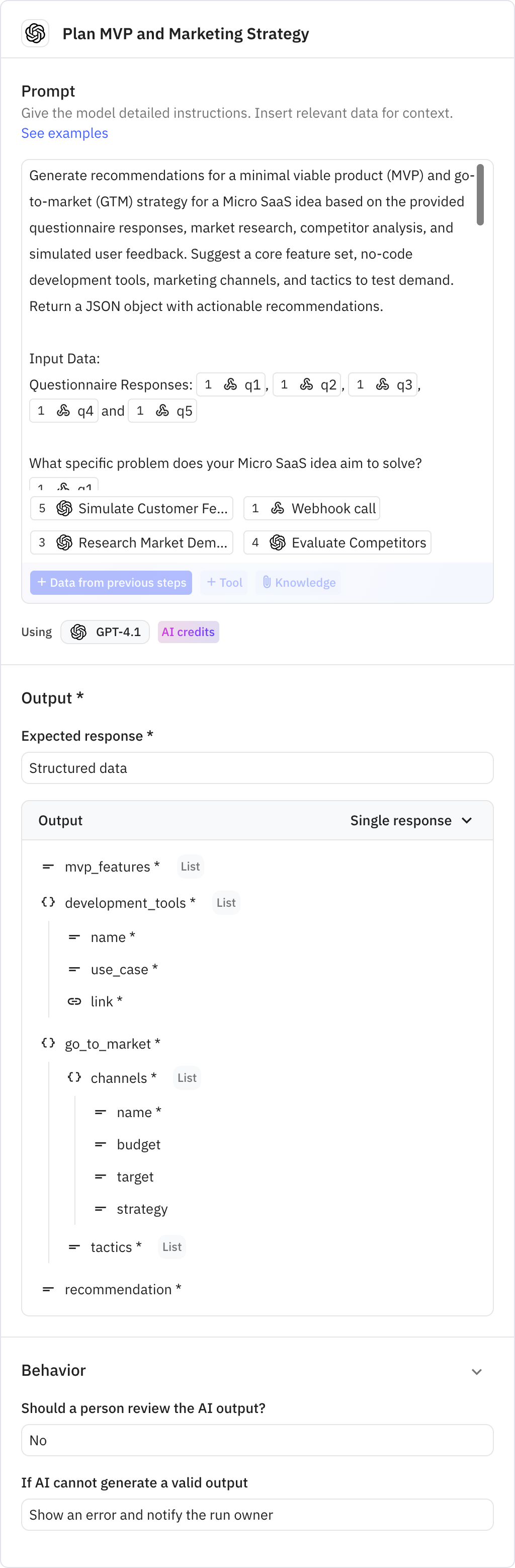 Relay.app screenshot of: Plan MVP and Marketing Strategy