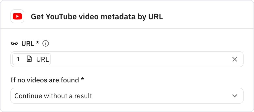 Relay.app screenshot of: Get YouTube video metadata by URL