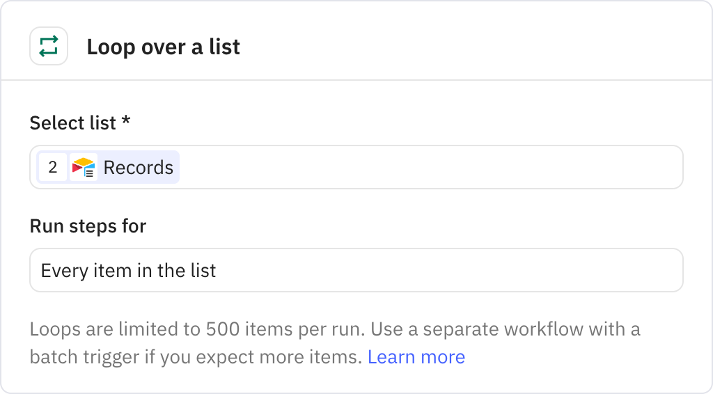 Relay.app screenshot of: Loop over a list