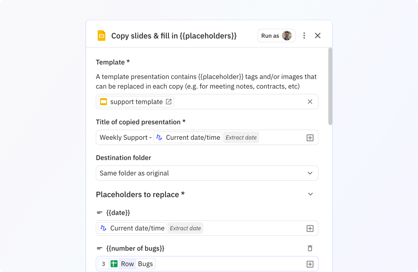Preview of Easily configure which placeholders need to be replaced by data from your workflow