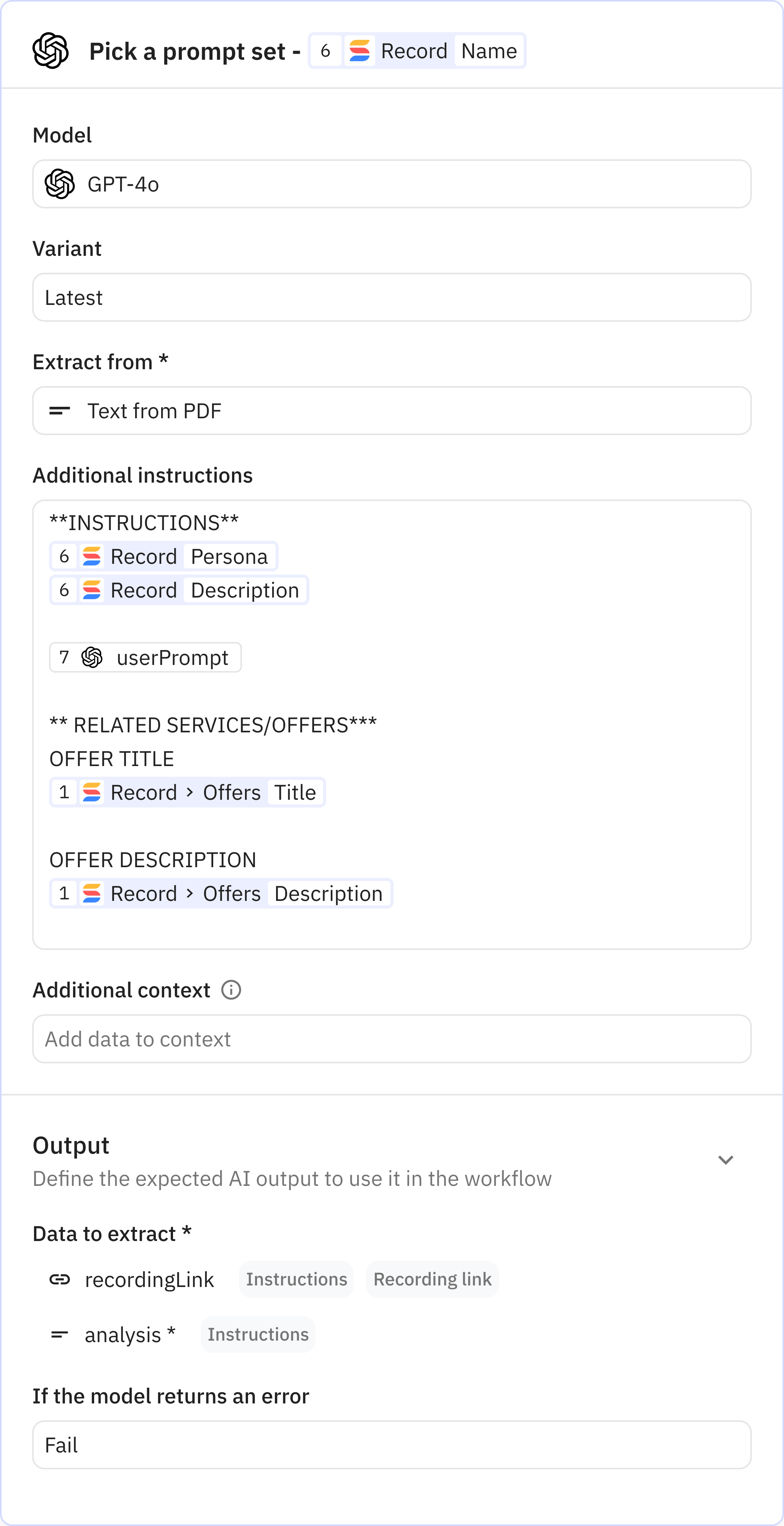 Relay.app screenshot of: Extract with GPT-4o