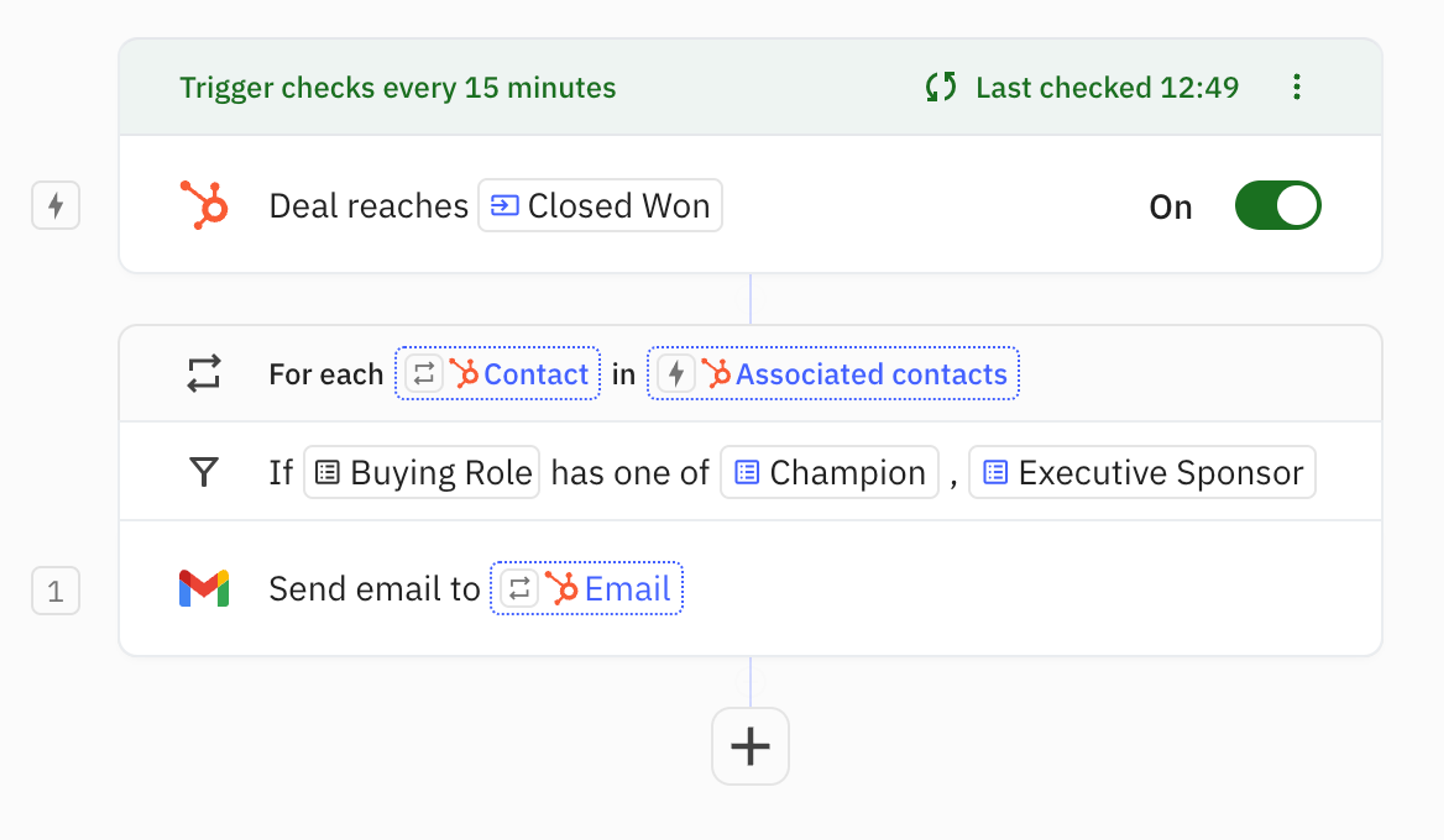 Automatically send an email to select contacts for a closed HubSpot Deal via an Iterator in Relay.app