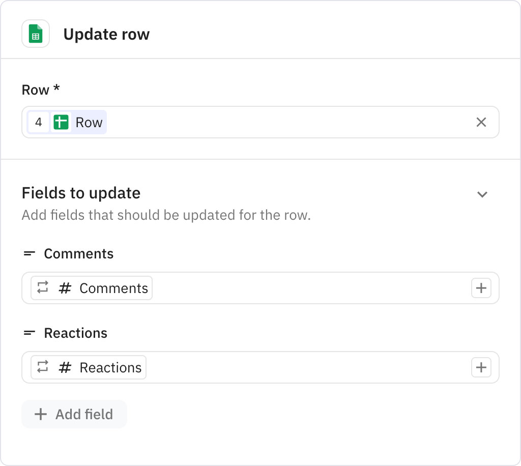 Relay.app screenshot of: Update row
