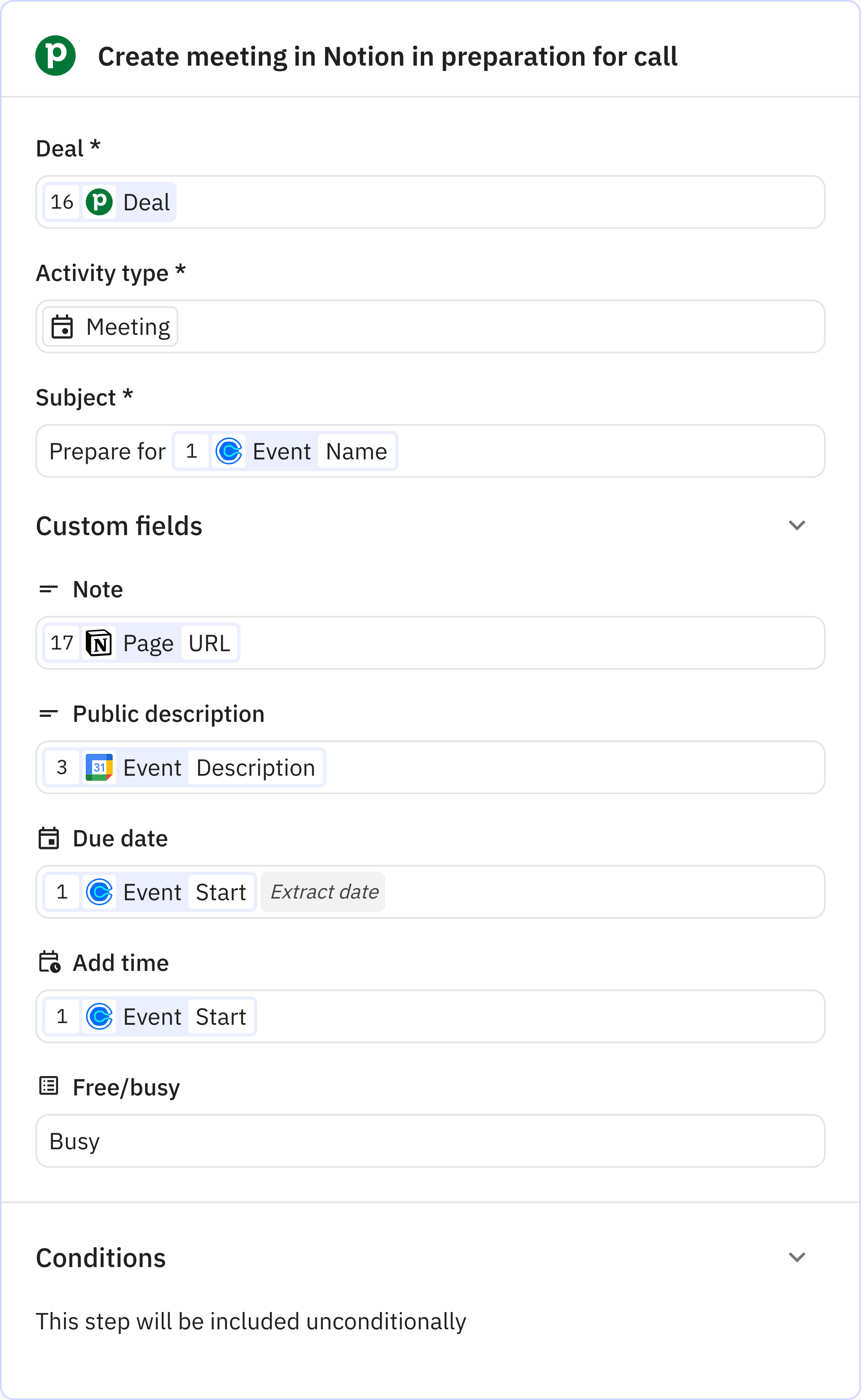 Relay.app screenshot of: Add activity to deal