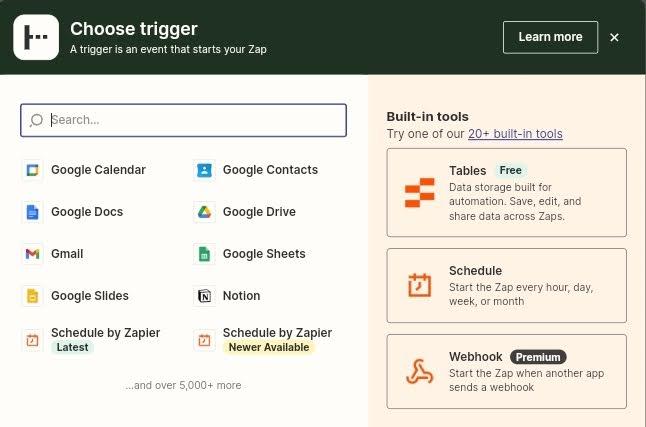 Trigger configuration in Zapier