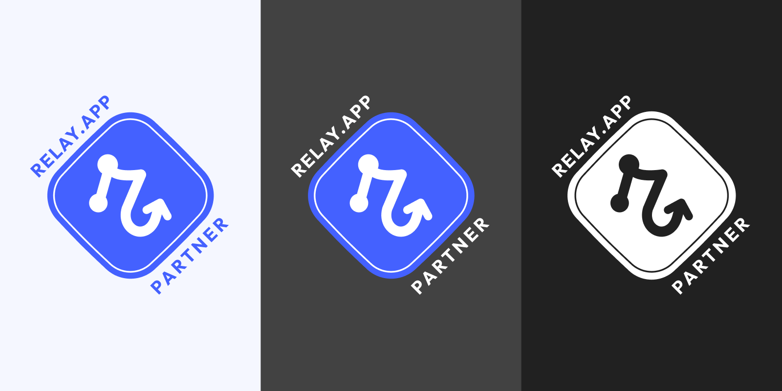 Preview of three Relay.app Partner badge styles