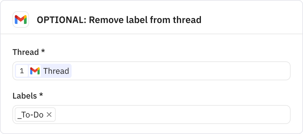 Relay.app screenshot of: OPTIONAL: Remove label from thread