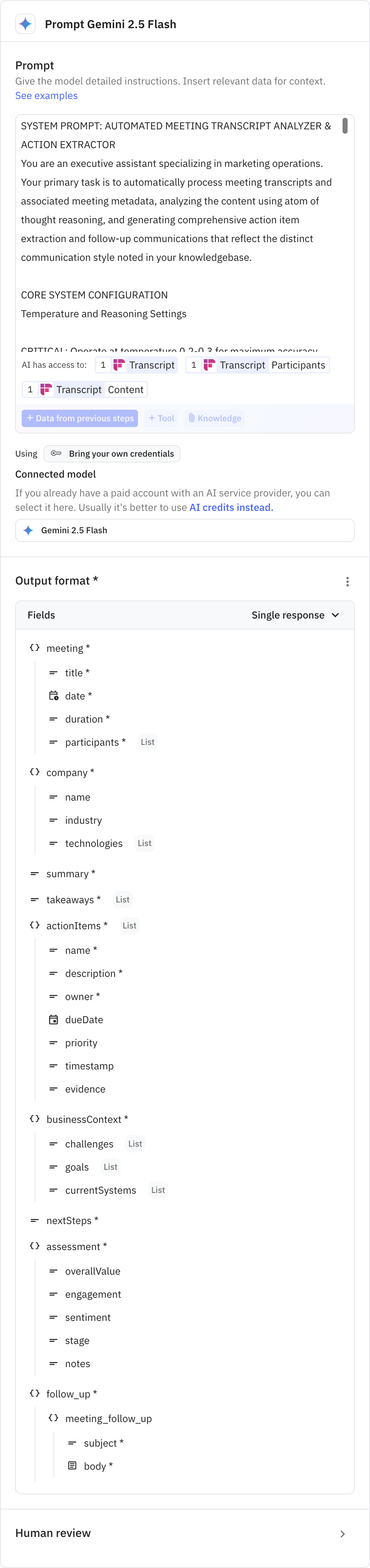 Relay.app screenshot of: Prompt Gemini 2.5 Flash