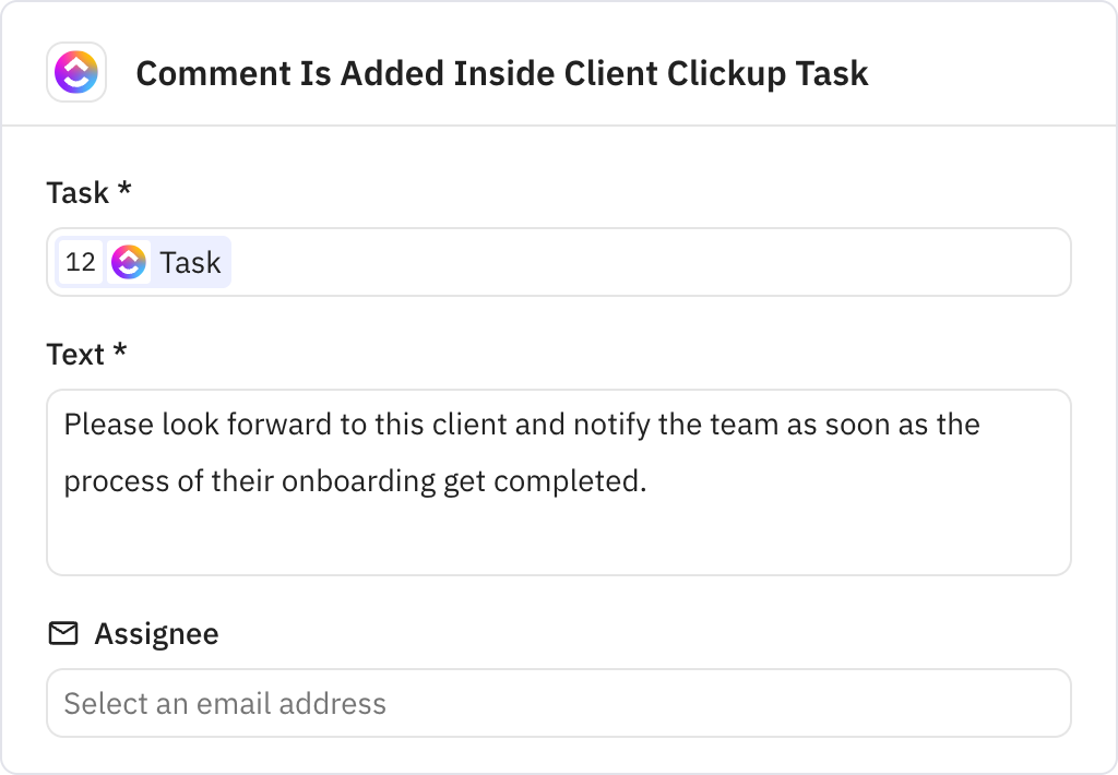 Relay.app screenshot of: Comment Is Added Inside Client Clickup Task