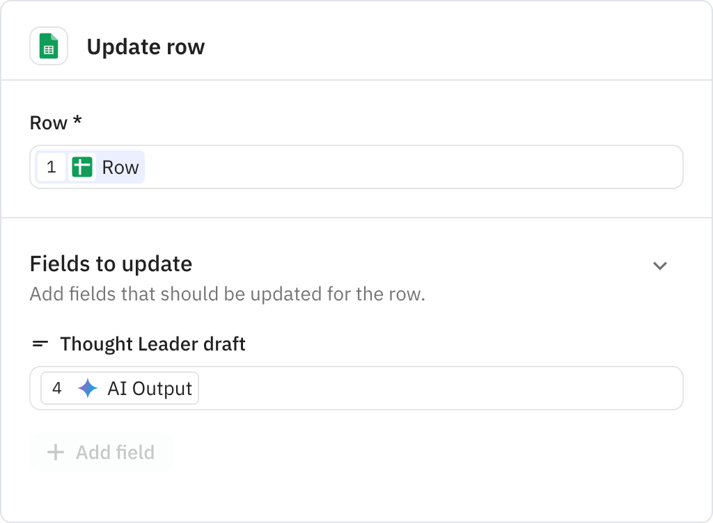 Relay.app screenshot of: Update row