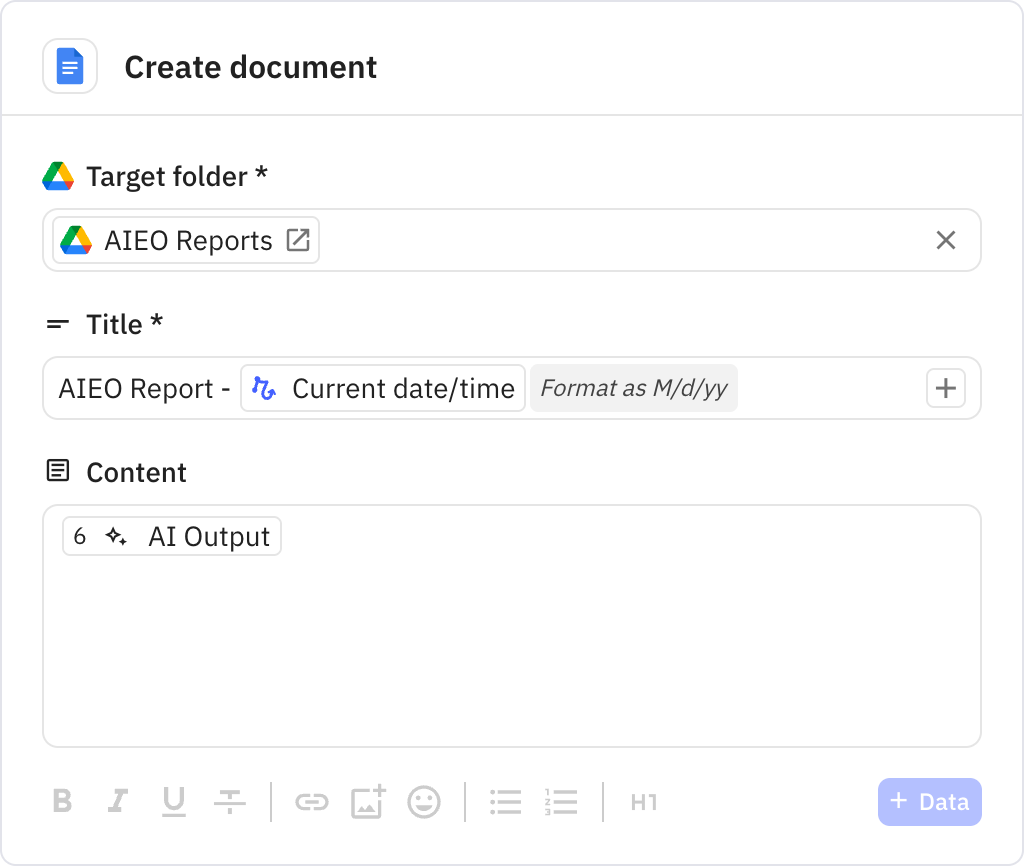 Relay.app screenshot of: Create document