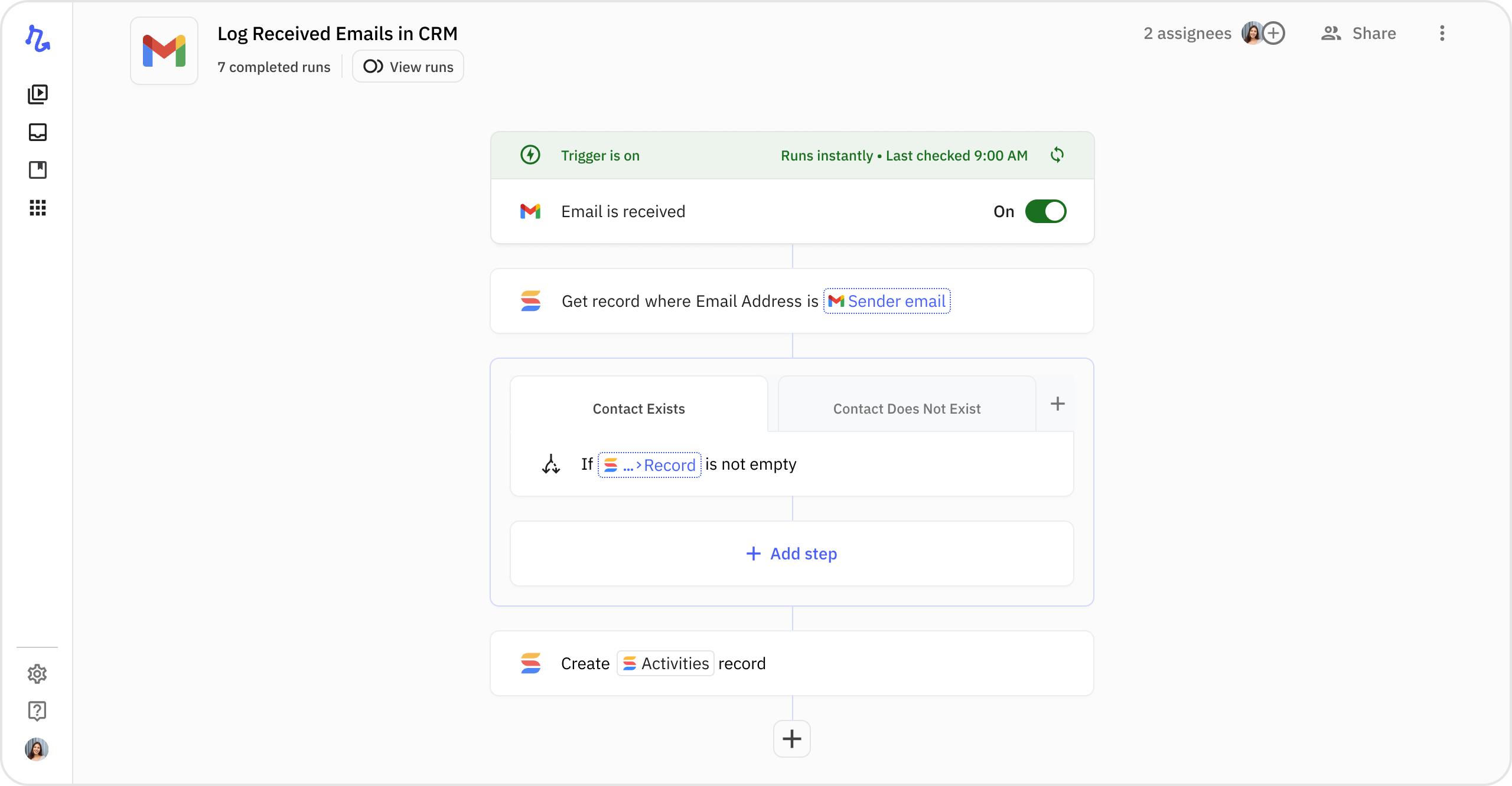 Screenshot of Relay.app interface showing the path merge feature