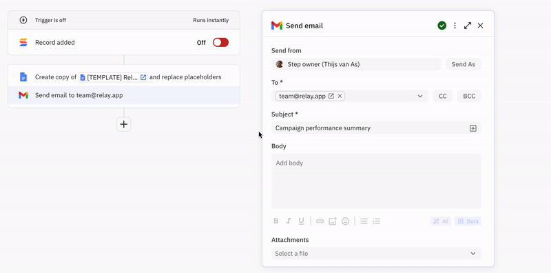 Exporting a Google Doc/Sheet/Slide to another file format like PDF is now very easy in Relay