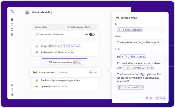 Client onboarding workflow screenshot in Relay.app