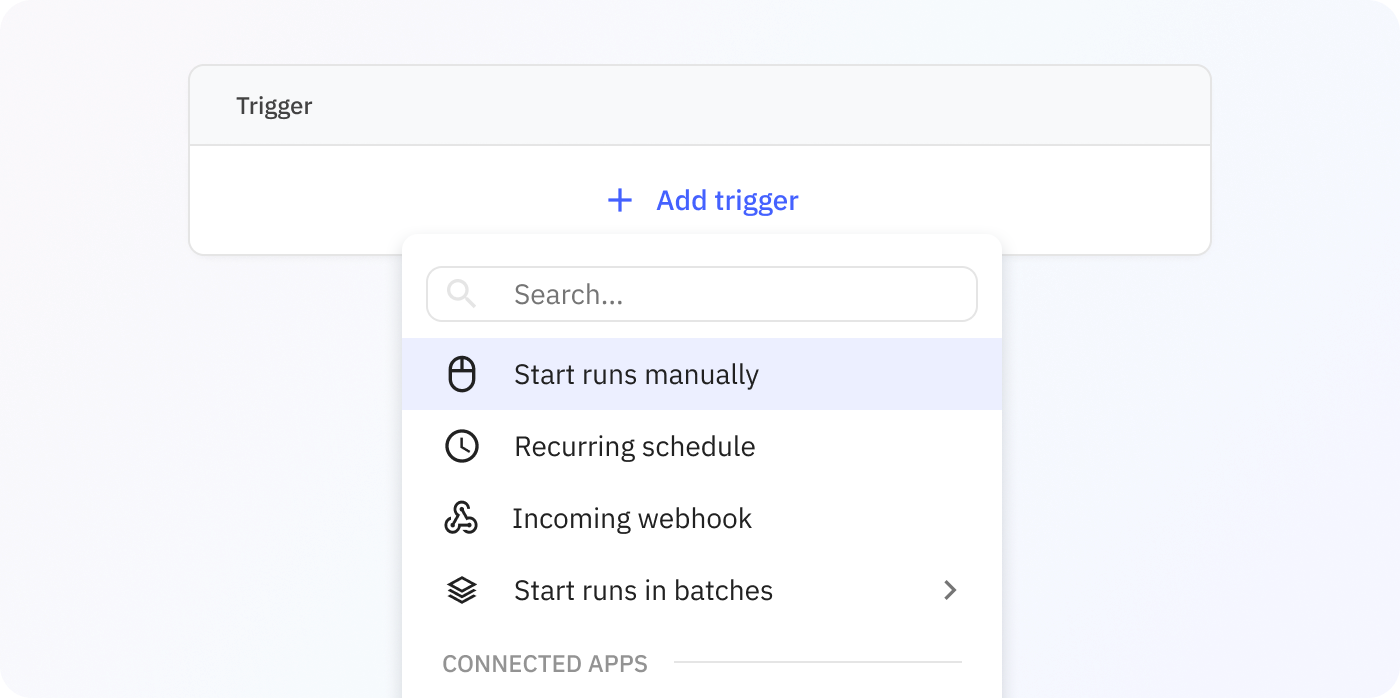 Screenshot of the human-in-the-loop manually initiated run option in Relay.app