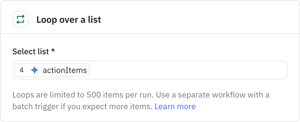 Relay.app screenshot of: Loop over a list