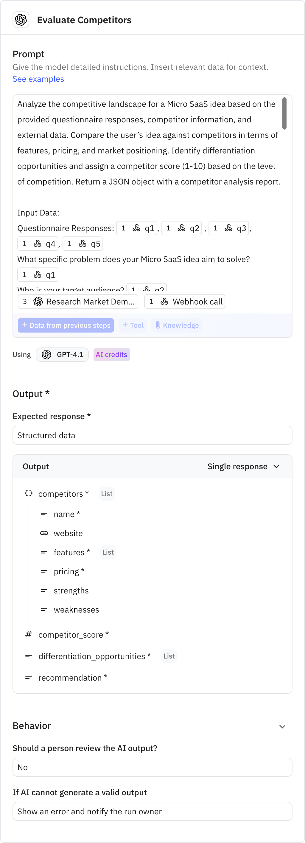 Relay.app screenshot of: Evaluate Competitors