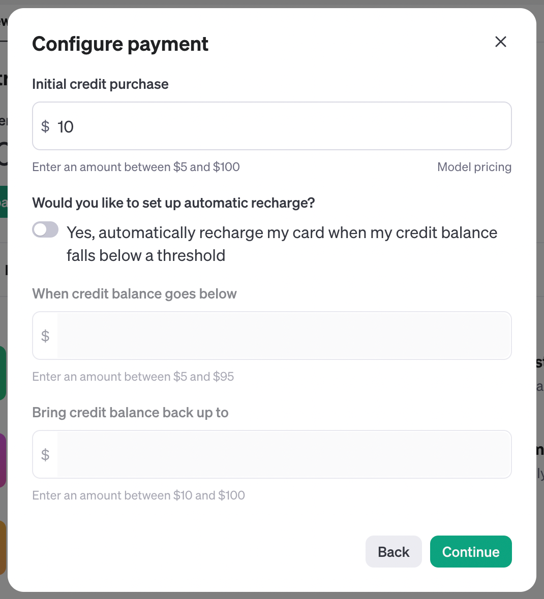 Set up your initial credit purchase and auto-recharge
