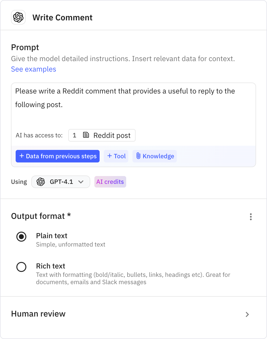 Relay.app screenshot of: Write Comment