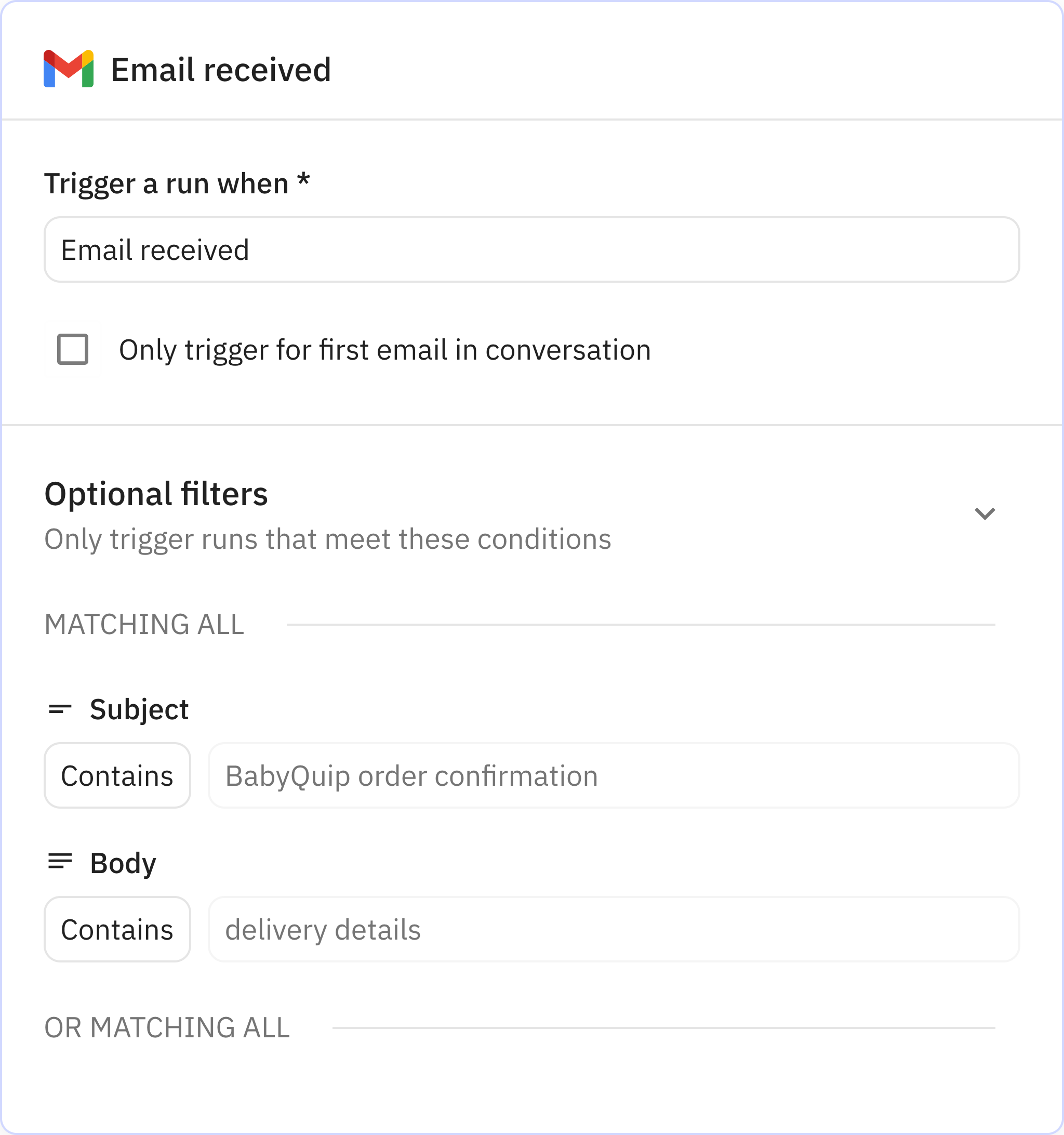 Relay.app screenshot of: Email received