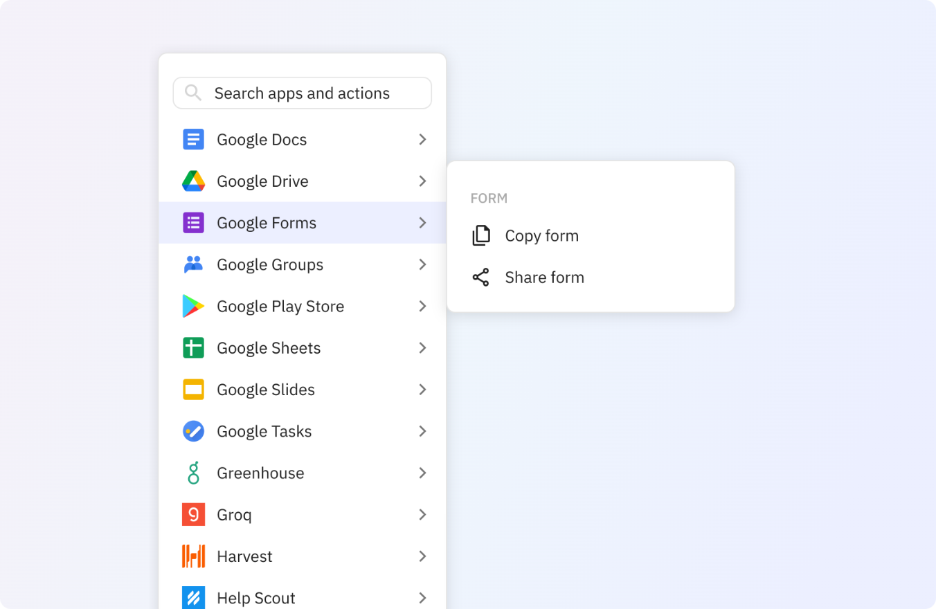 Preview of Use these Google Forms actions in your Relay.app workflows.