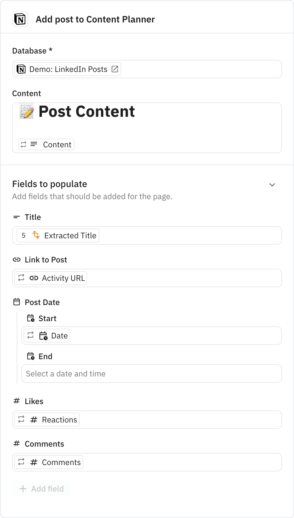 Relay.app screenshot of: Add post to Content Planner