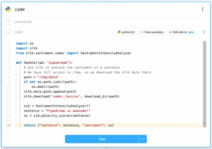 AI code generator pipedream