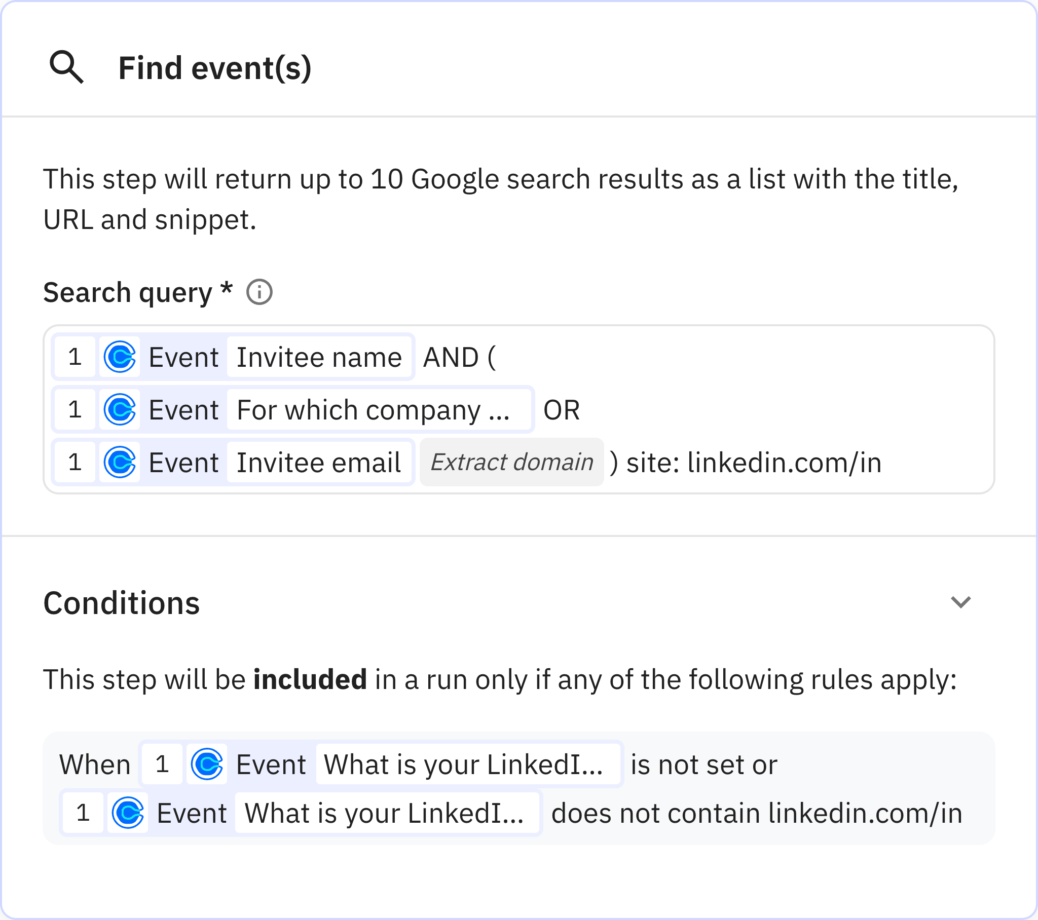 Relay.app screenshot of: Search Google