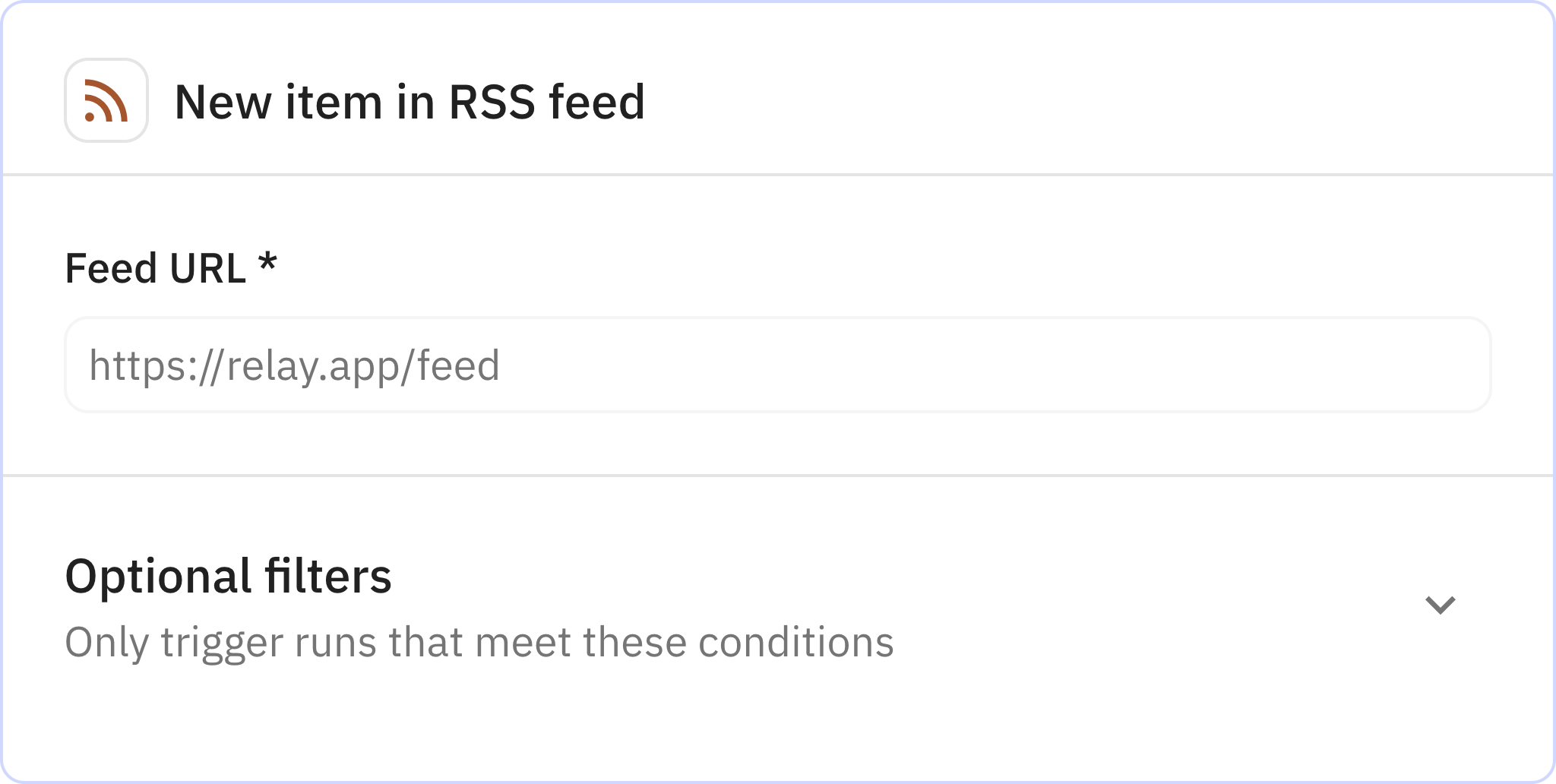 Relay.app screenshot of: New item in RSS feed