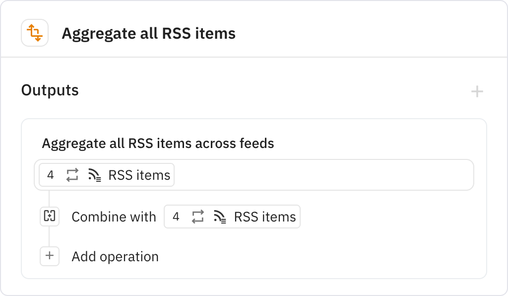 Relay.app screenshot of: Aggregate all RSS items