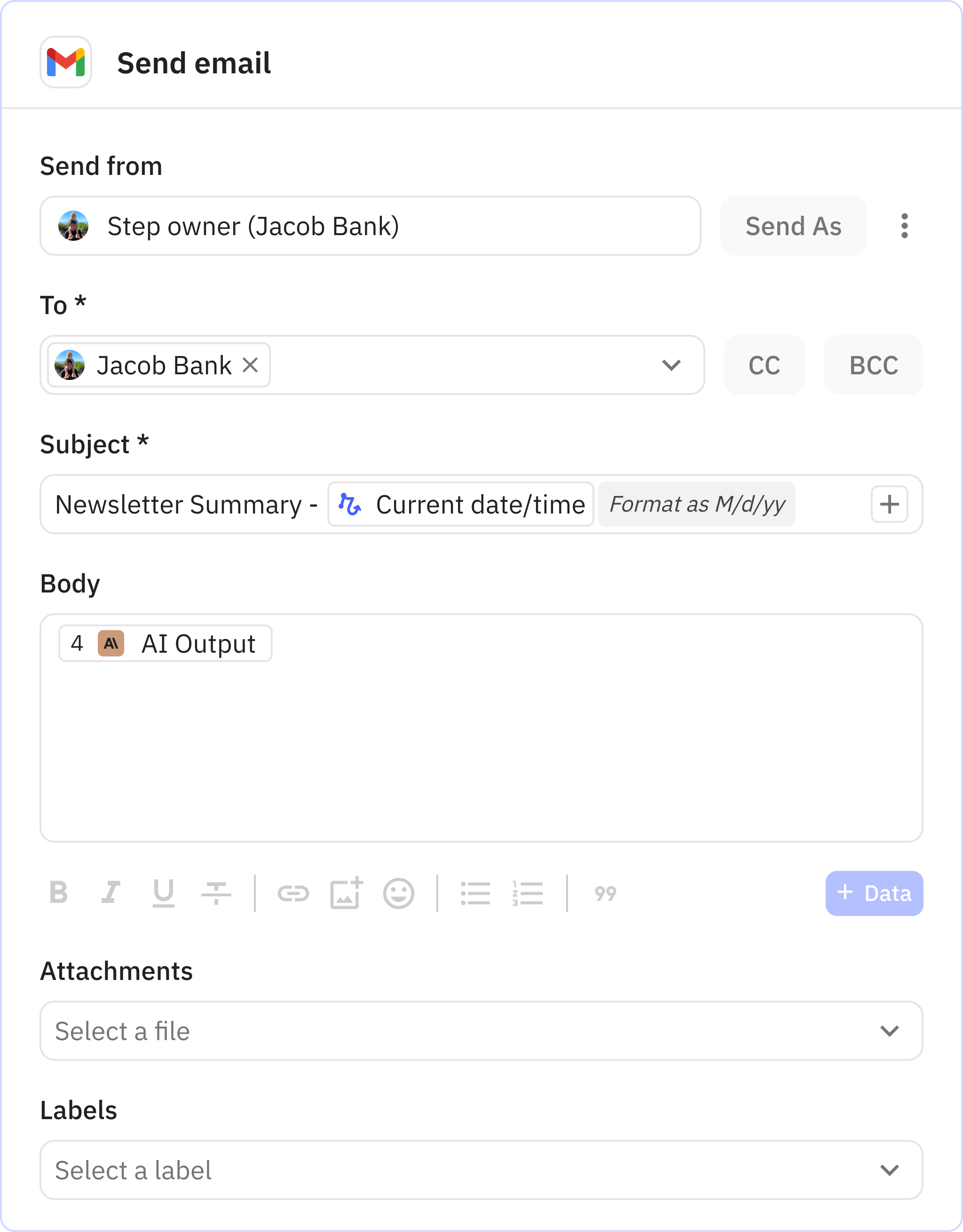 Relay.app screenshot of: Step 5: Send email