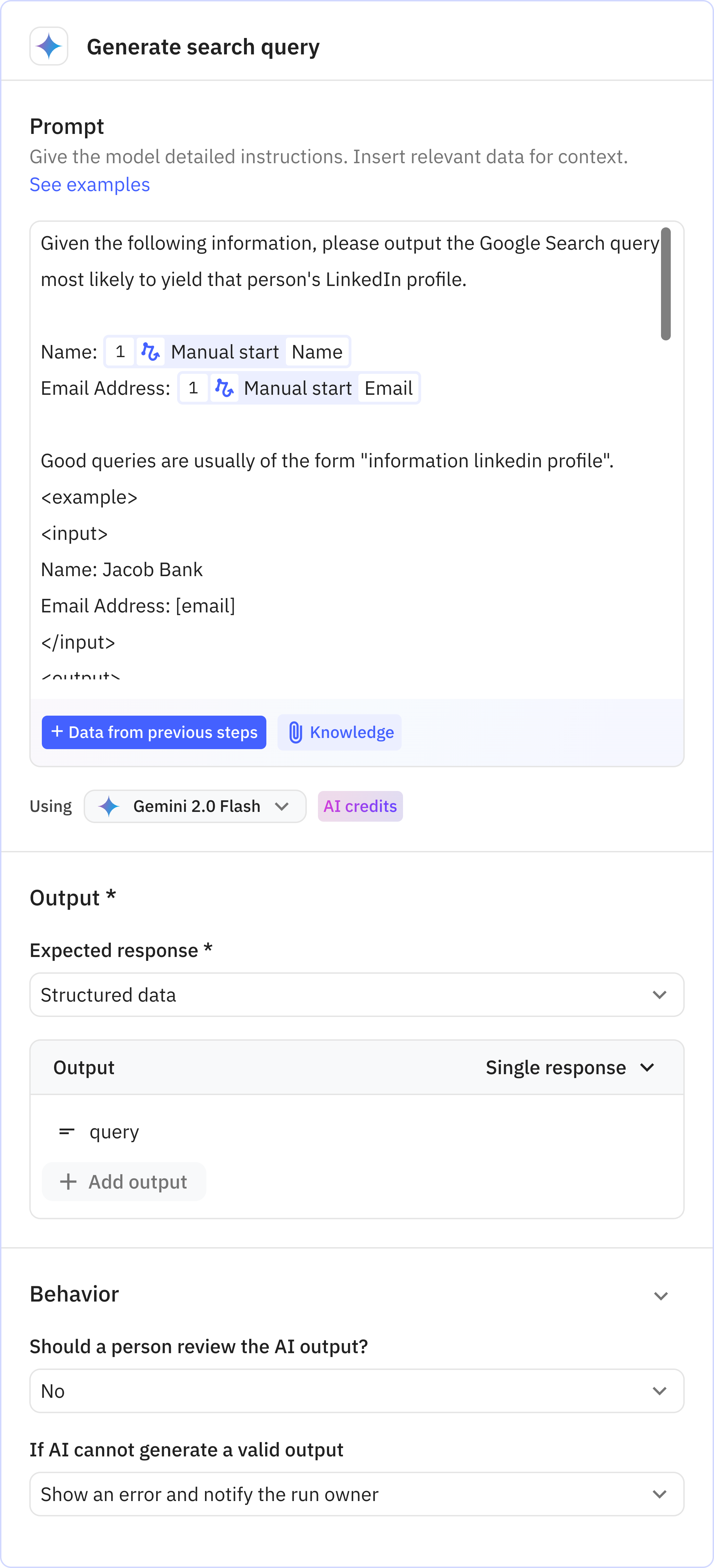 Relay.app screenshot of: Generate search query