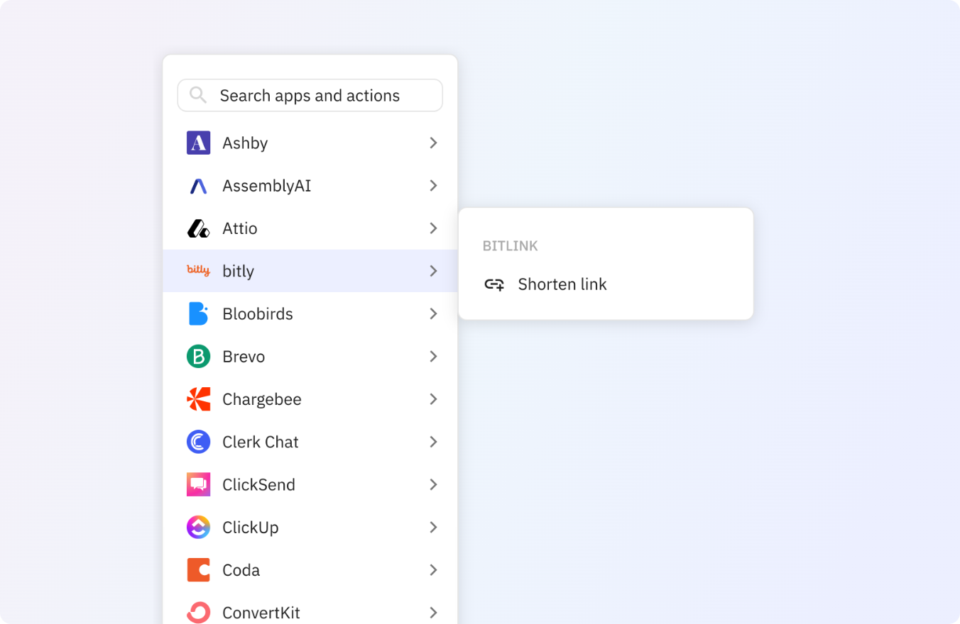 Preview of Create a shortened link in bitly automatically in your Relay.app workflows.