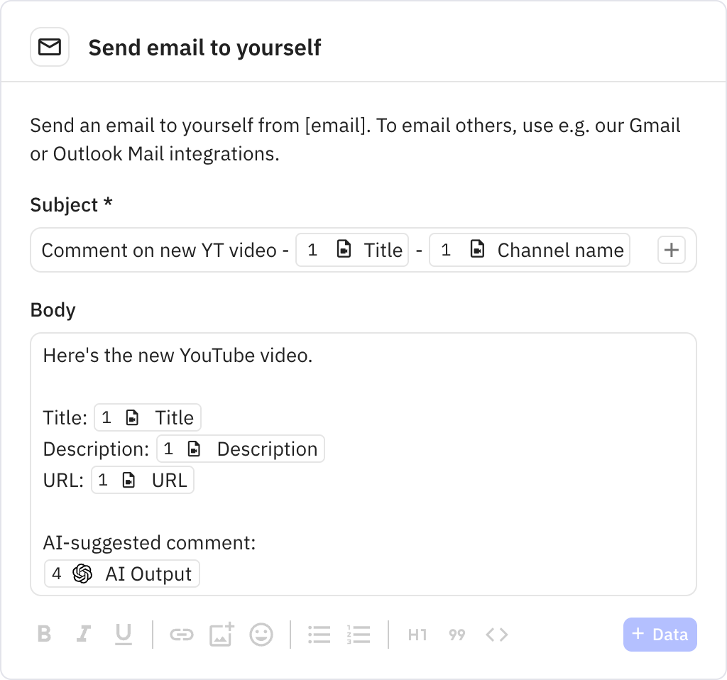 Relay.app screenshot of: Send email to yourself