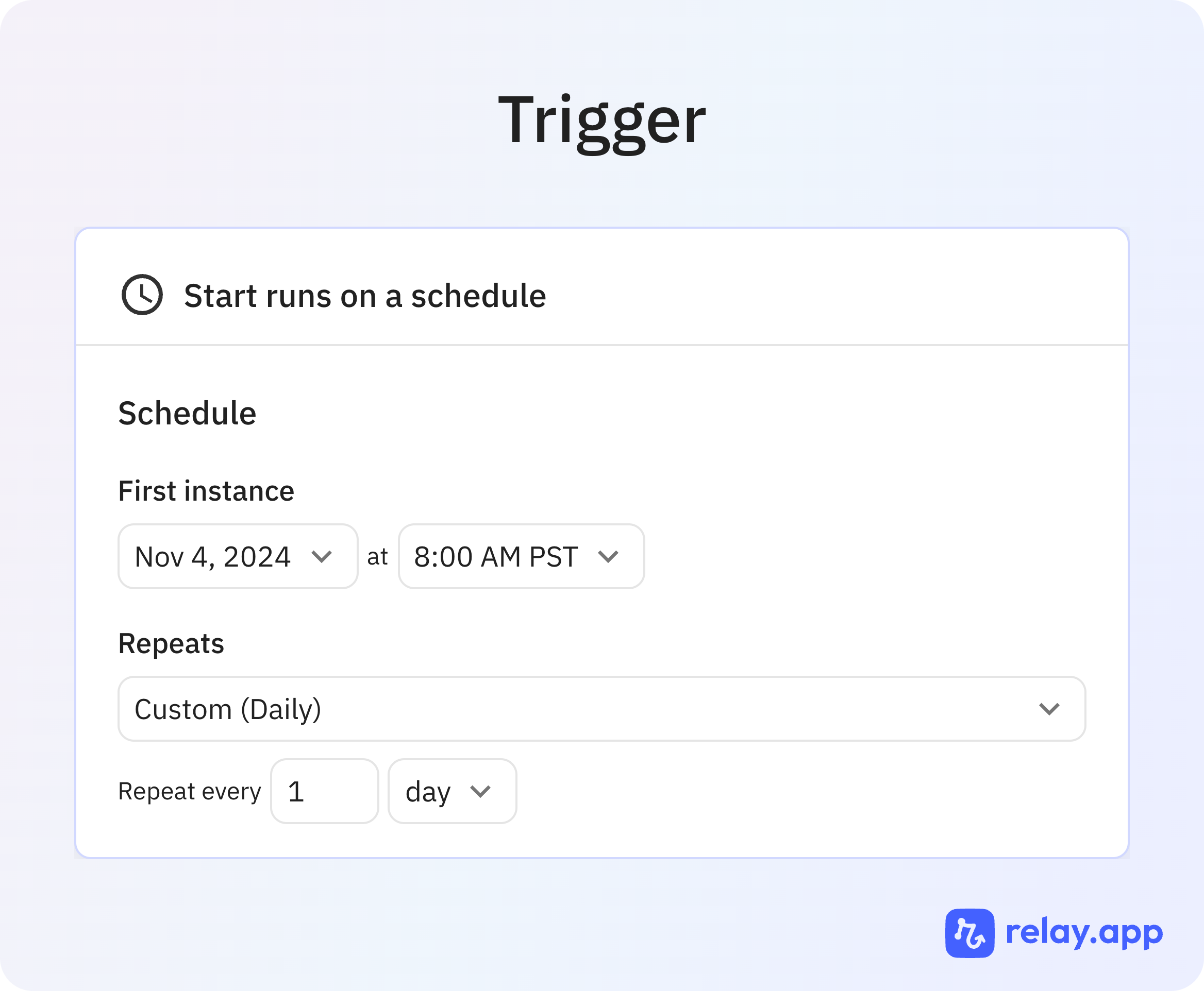 Trigger to run daily at 8am.