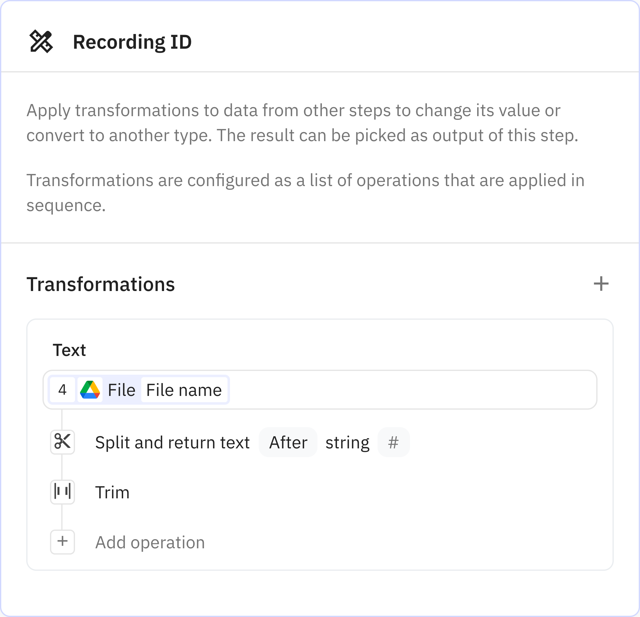 Relay.app screenshot of: Recording ID
