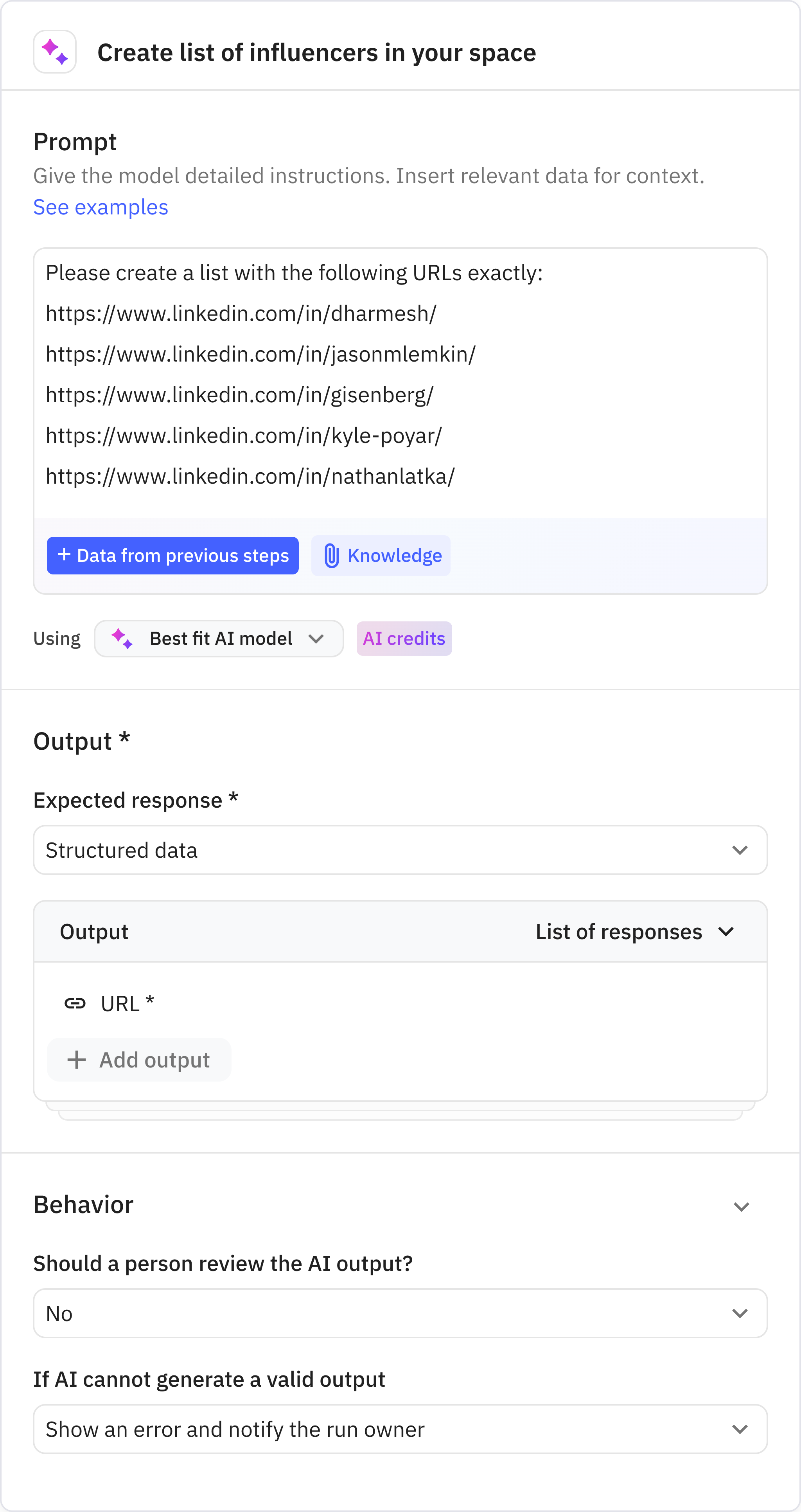 Relay.app screenshot of: Create list of influencers in your space