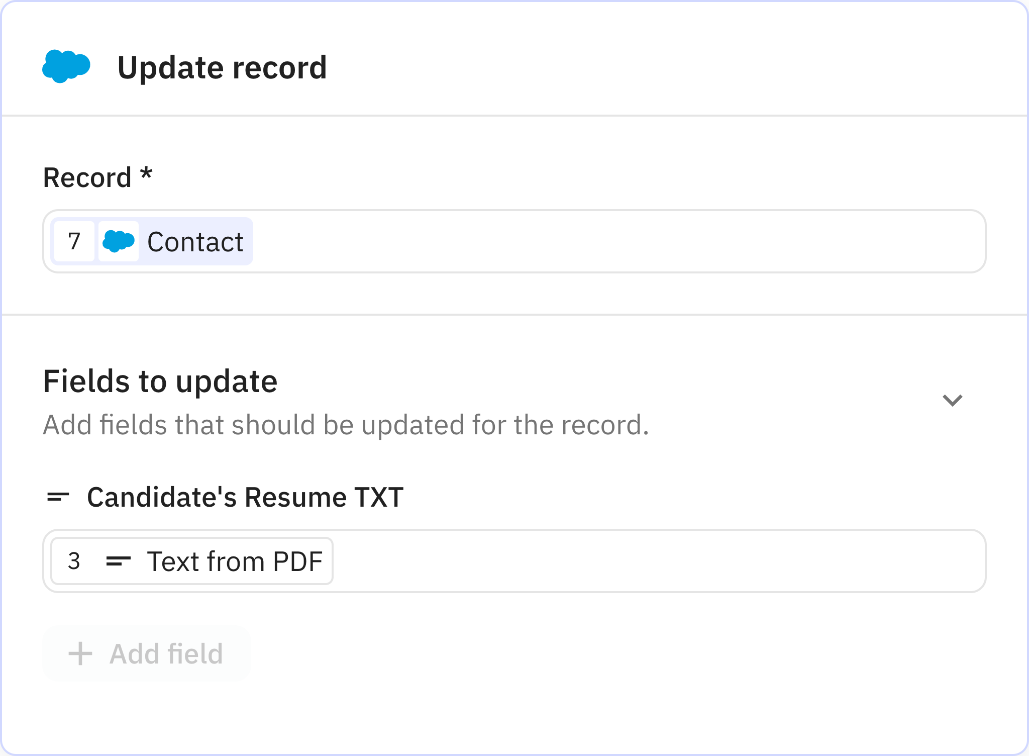 Relay.app screenshot of: Update record