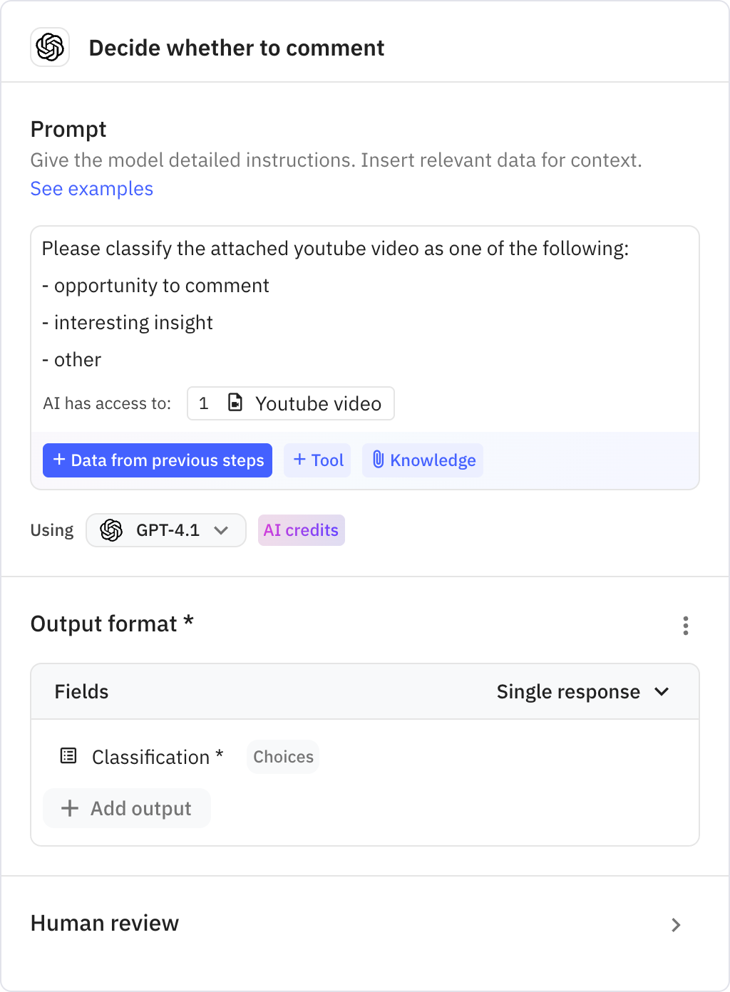 Relay.app screenshot of: Decide whether to comment