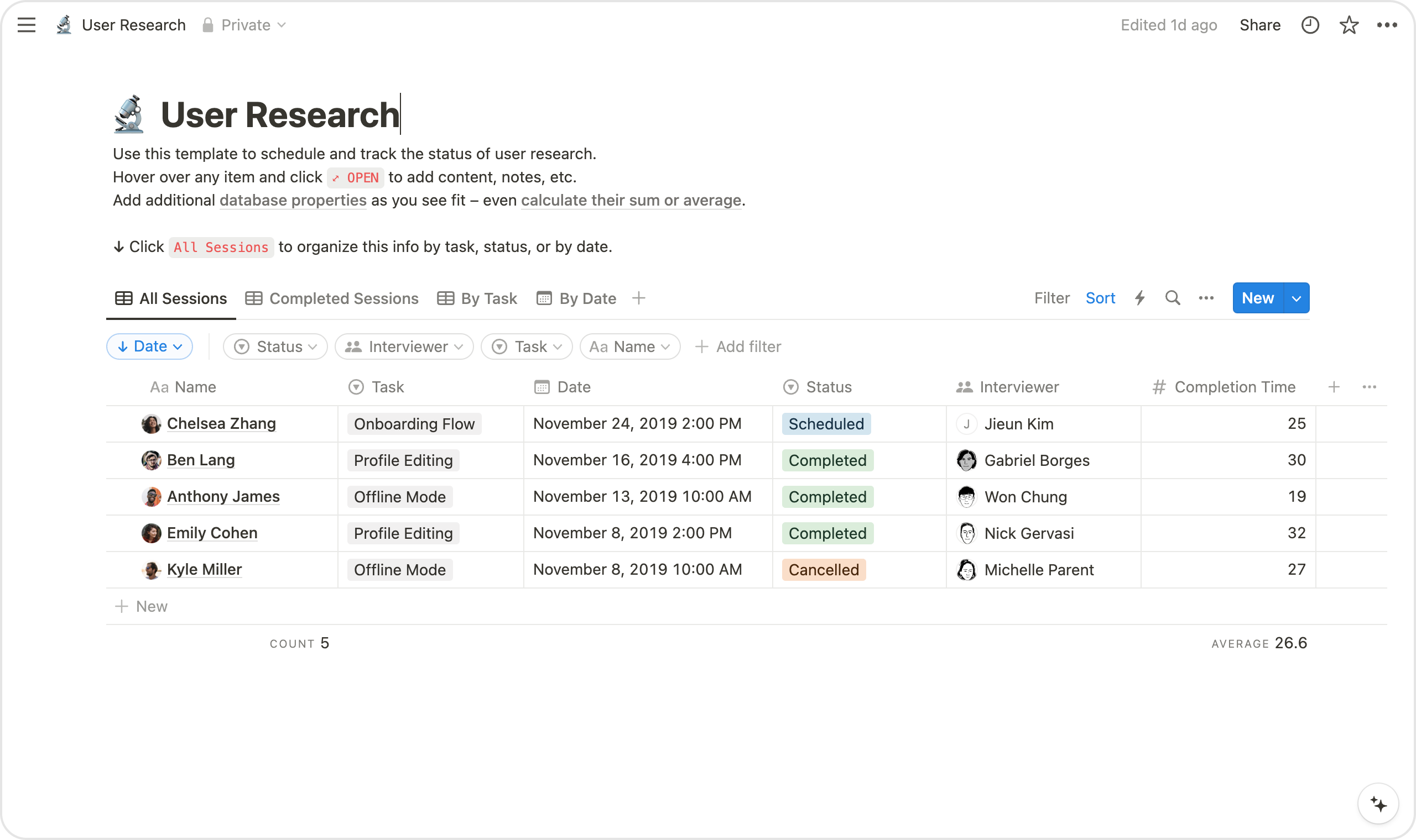 Notion database