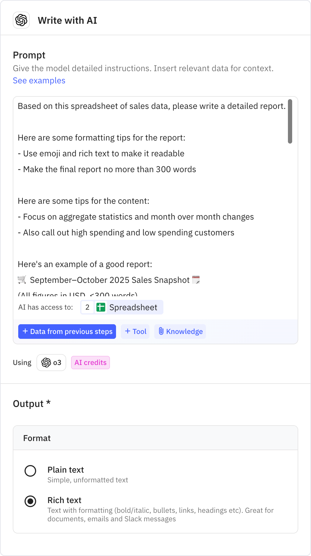 Relay.app screenshot of: Write with AI