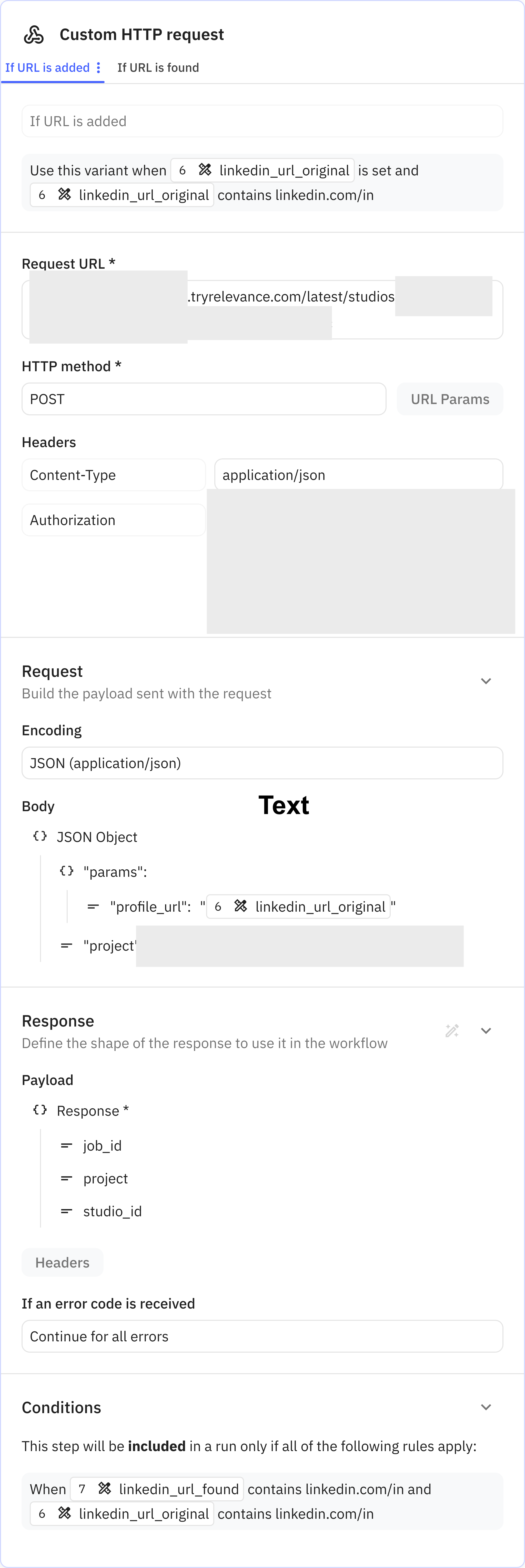Relay.app screenshot of: Custom HTTP request