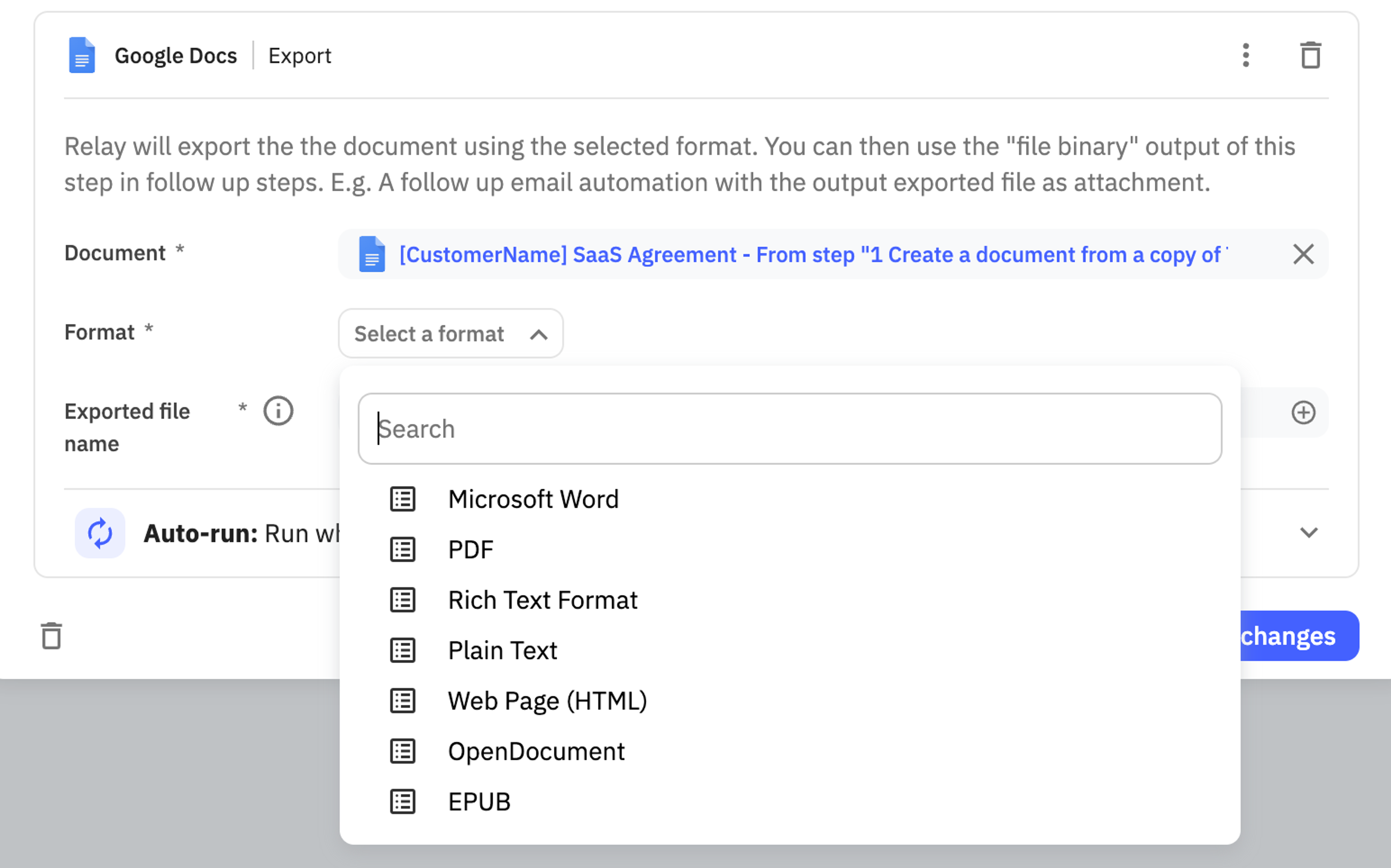Export Google Docs/Sheets/Slides to various formats including PDF and Microsoft Office with the new "Google Docs: Export document" automation
