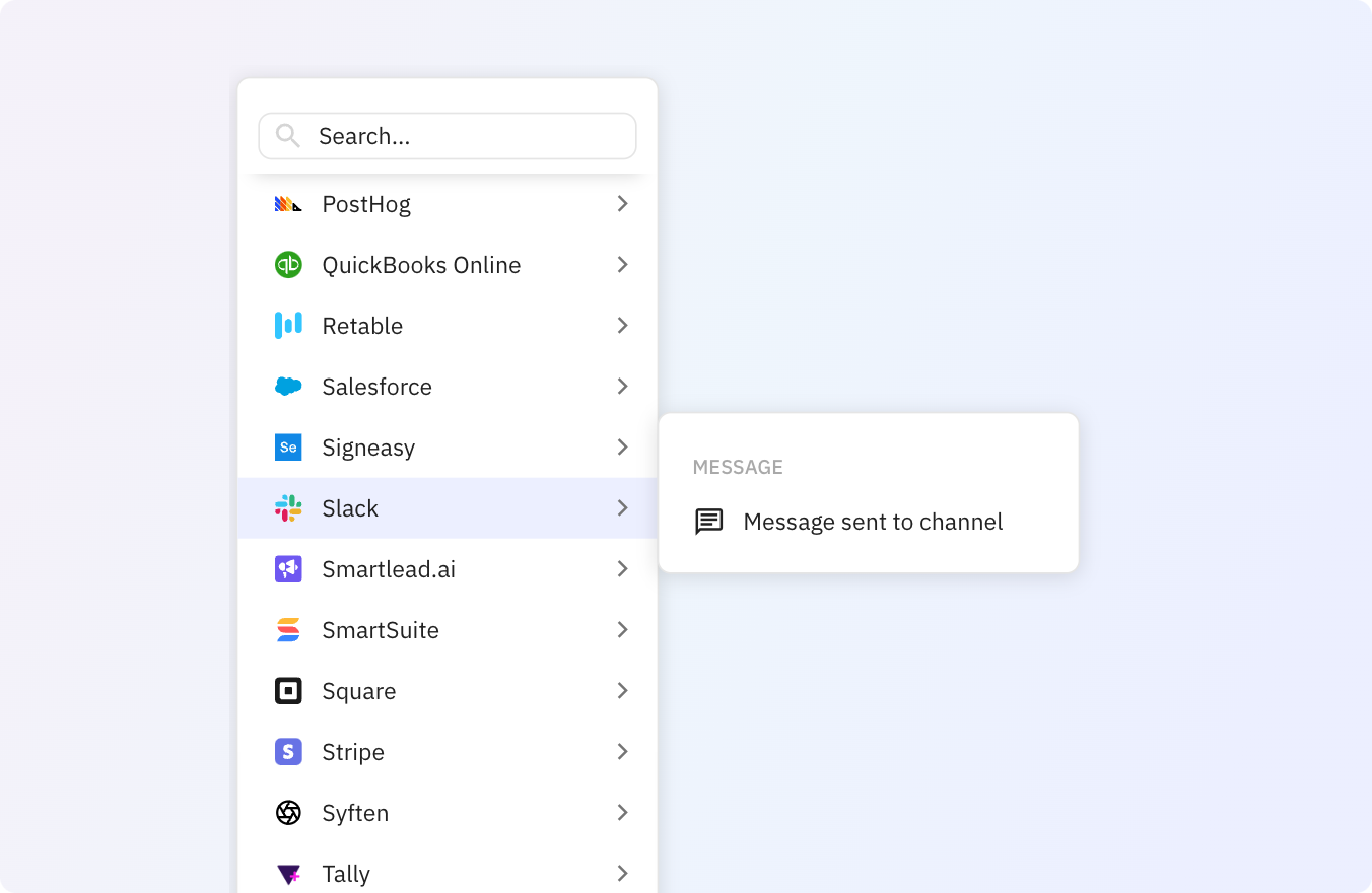 Preview of Use Relay.app's integrations for Slack to trigger actions across your apps
