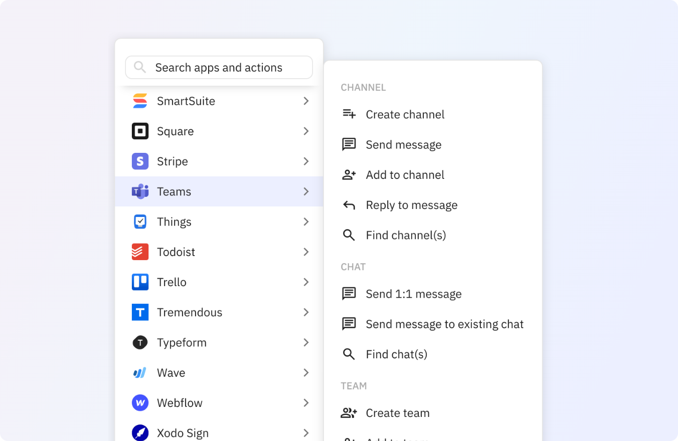 Use any of these Teams actions in your Relay.app workflows.