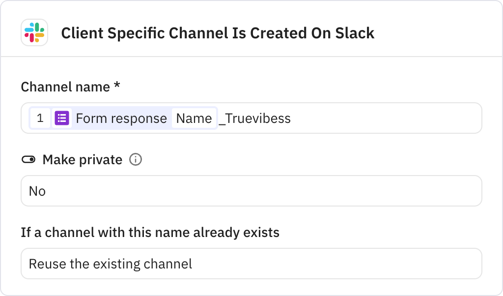 Relay.app screenshot of: Client Specific Channel Is Created On Slack